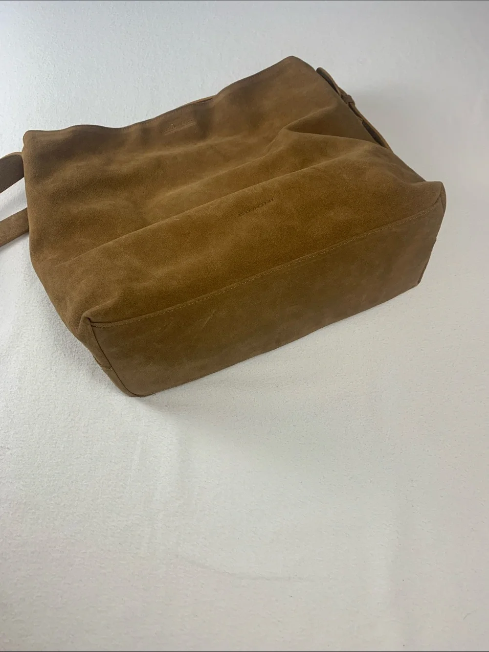 Dimoni Made in Spain Suede Hobo Shoulder Bag Tobacco Brown Adjustable Strap